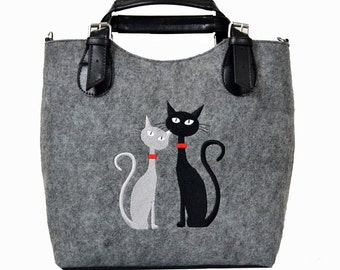 FELT BAG, CAT handbag,  Felt cat purse, Cat bag , Felted bag , Felted purse Felt satchel purse,  Grey handbag,  Felt shoulder purse