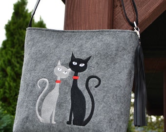 Felt cross body bag, Crossbody bag, Handmade bag, Women felt bag, Cat bag,  Felt bag, Cat purse, FELT CAT BAG