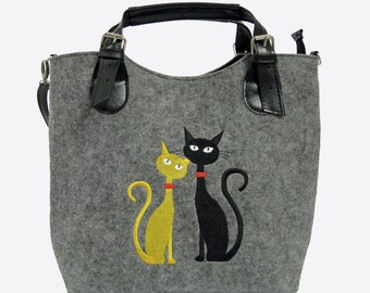 Felt handbag, Felt shoulder bag, Felt purse, Women felt bag, Felt Crossbody bag, Cat bag, Felt shopperbag, Gray handbag
