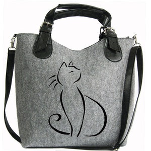 Bolso de fieltro para gatos, bolso de fieltro con cremallera. Bolso de mujer de fieltro, bolso de fieltro, bolso de fieltro gris, bolso de cartera de fieltro, bolso gris, bolso de mano