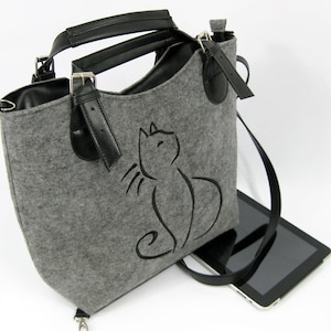 Bolso de fieltro, bolso de fieltro, bolso de hombro, bolso de mujer, bolso de gato de fieltro, bolso de fieltro, bolso de fieltro, bolso de cartera de fieltro, bolso gris