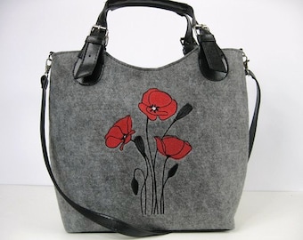 Felt  bag, felt handbag with zipper. Women felt bag, Felt tote bag,  Flower bag,  Felt handbag, Felt shoulder bag