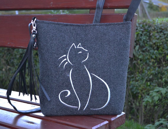 Felt Bag. Gift for Cat Lovers Women Felt Bag Homemade Cat Bag