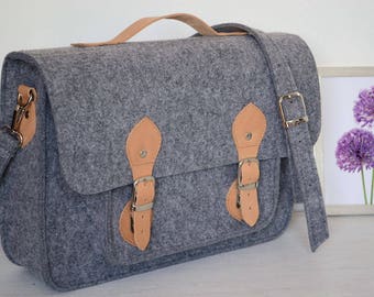 Laptop bag, Briefcase for woman satchel bag with regulated strap - felt bag handmade 17-inch computer bag, office bag, felt satchel