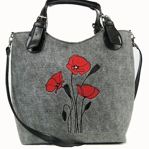Felt tote bag,  Flower bag,  Felt handbag, Felt shoulder bag, Everyday felt bag