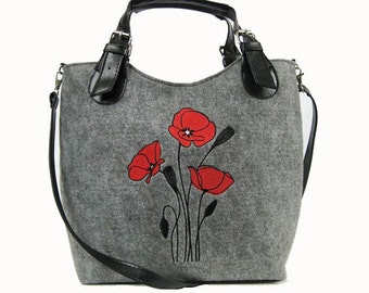 Felt tote bag,  Flower bag,  Felt handbag, Felt shoulder bag, Everyday felt bag