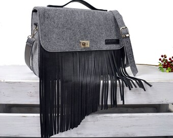 FRINGE BAG, laptop bag, messenger bag, 15-inch Macbook case, crossbody bag, felt bag, office bag, felt satchel, Macbook Pro 15 in case