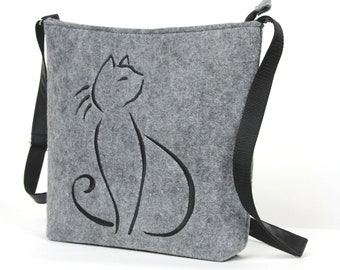 Felt shoulder bag, Women felt bag, Cat bag, Handmade Crossbody Bag, Cat lover gift, cat purse, Cat Felt Bag Felt Handbag,