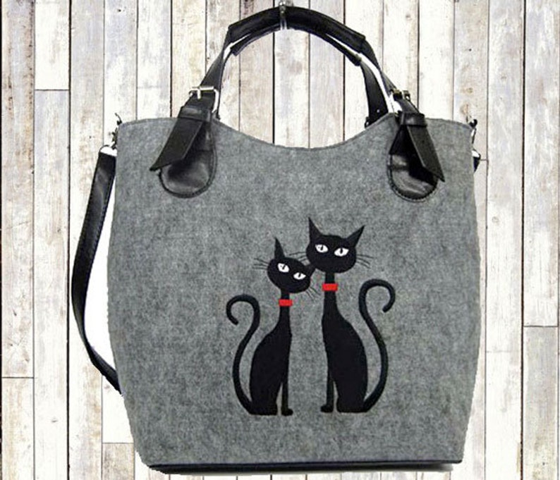 Cat design Felt bag Cat lover gift Cat purse Women felt bag Felt tote bag Cat bag Felt shoulder bag Cat design bag Felt handbag