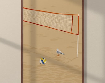 Beach Volleyball | Colorful and fun Illustration, Art Print for Horses Lover, Aesthetic Home Decor Gift, Minimalistic art