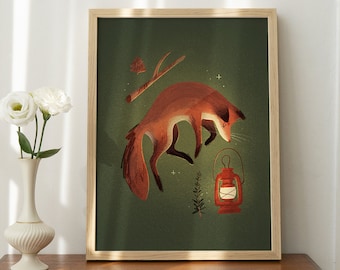 The Fox | Nature Inspired Art, Animal Nursery Decor, Wildlife Wall Decor, Witchy Vibes Decor, Hanging Wall Art, Colorful Print Illustration