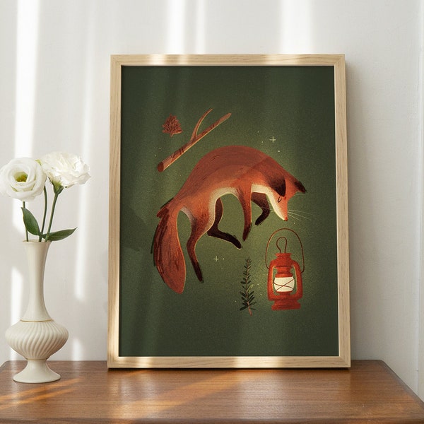 The Fox | Nature Inspired Art, Animal Nursery Decor, Wildlife Wall Decor, Witchy Vibes Decor, Hanging Wall Art, Colorful Print Illustration