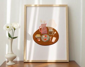 Breakfast | Colorful and Cute Art Print Illustration, Breakfast table art print, Minimalist Wall Art Decor Gift Ideas, Aesthetic