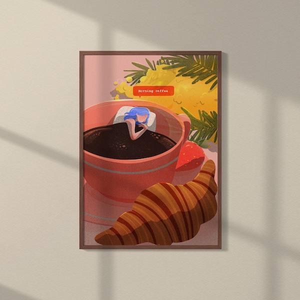 Morning Coffee | Colorful and fun Illustration | Art Print for Spring | Aesthetic Home Decor Gift | Minimalistic art