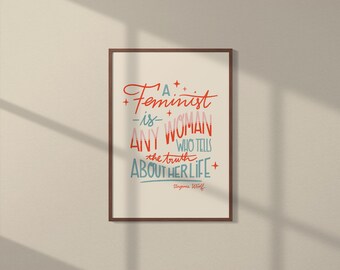 Feminist Poster with Virginia Woolf Quote | Colorful Art Print Illustration, Empowering Art Print, Inspiring Quotes, Home decor Poster