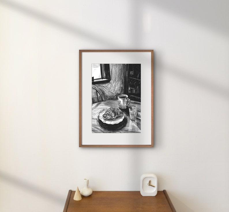 Framed illustration of a still life of a breakfast table during winter in Montreal