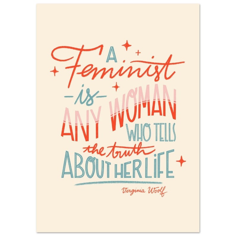 Feminist Poster with Virginia Woolf Quote Colorful Art Print Illustration, Empowering Art Print, Inspiring Quotes, Home decor Poster 50x70 cm / 20x28″