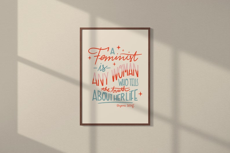 Feminist Poster with Virginia Woolf Quote Colorful Art Print Illustration, Empowering Art Print, Inspiring Quotes, Home decor Poster image 1
