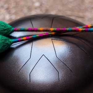 Handmade Steel Tongue Drum: Black Knight Slit Drum with Sticks