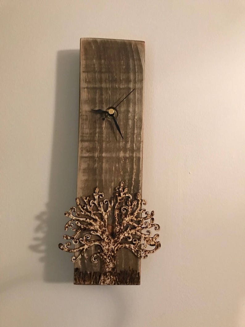 Tree of Life Clockhandmade Wooden Oiled Wall Clocktree Etsy