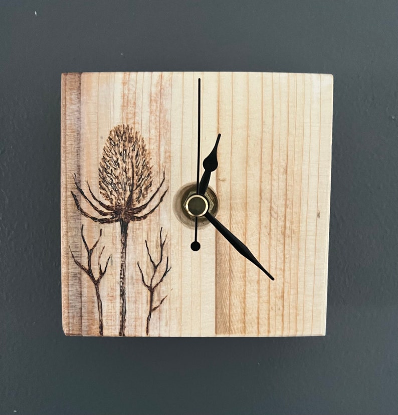 Teasels and Twigs handmade wooden wall clocks hand drawn designs image 3