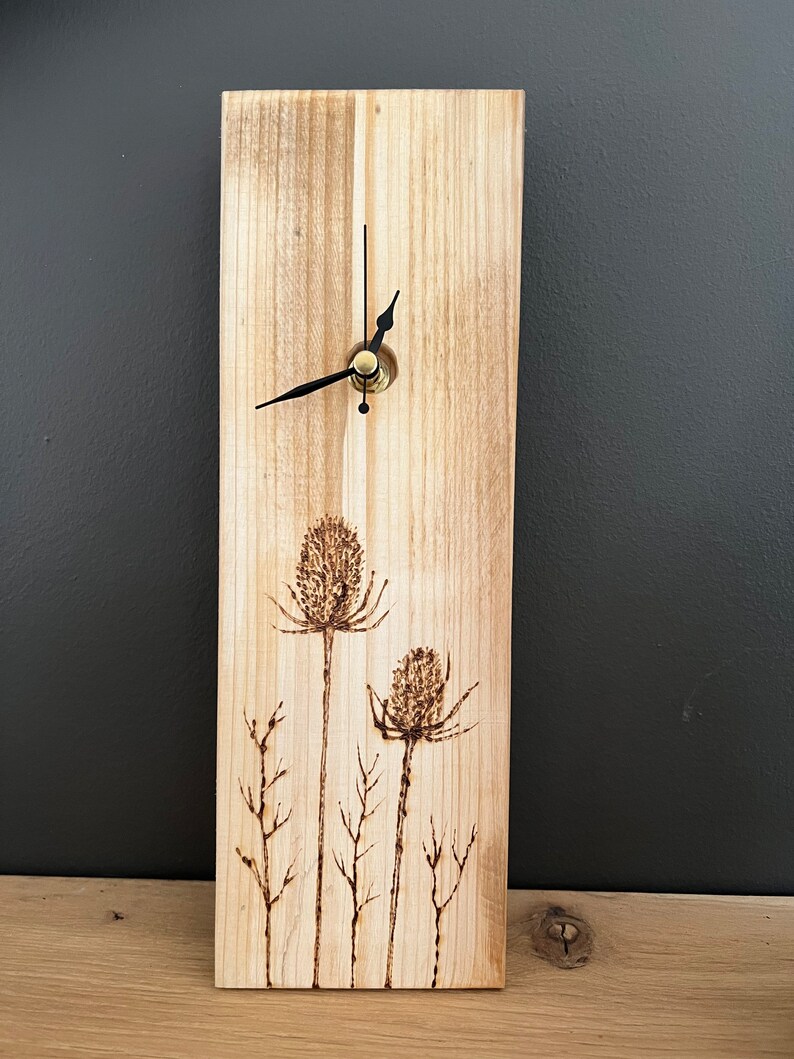 Teasels and Twigs handmade wooden wall clocks hand drawn designs image 8