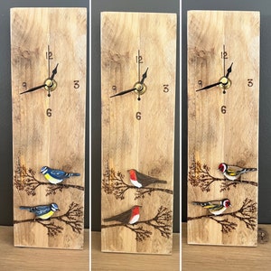Garden birds clock - hand painted wooden wall clock