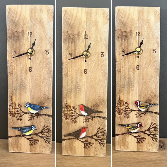 Reloj de pajaros de jardin reloj de pared de madera pintado a mano. Etsy Espana
