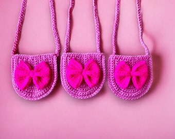 Come on, let’s go party kids/toddler bag. Crochet. Hot pink.