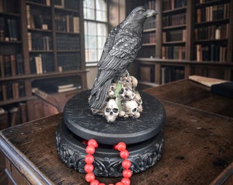 Gothic Raven Jewelry Box Skull Base Dark Academia Decor Black Crow Statue Witchy Storage Organizer Handmade Gift
