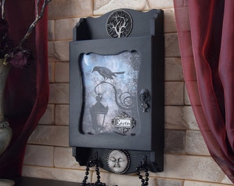 Gift for Him Raven Key hanger Wall jewelry storage Tree of Life box Witchcraft Witch Mystery Gothic Key organizer horror Whimsigoth decor