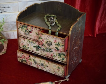 Regalo para ella, boticario, joyero grande, caja grande para flores, almacenamiento de maquillaje, joyero, caja grande antigua, caja para cartas del tarot, organizador de cajones