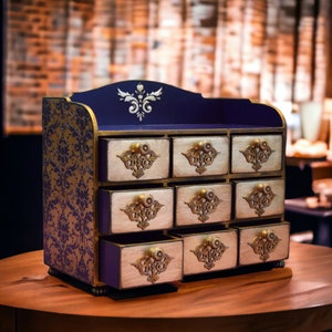 Gift for her Dark purple Apothecary Cabinet Jewelry Storage Chest of Drawers Jewelry Box Drawer organizer Dressers Furniture for Bedroom