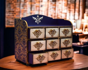 Gift for her Dark purple Apothecary Cabinet Jewelry Storage Chest of Drawers Jewelry Box Drawer organizer Dressers Furniture for Bedroom