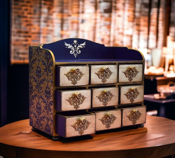 Gift for Her Dark Purple Apothecary Cabinet Jewelry Storage Chest
