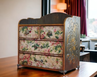 Gabinete de boticario antiguo, joyero grande, organizador de maquillaje, cajón decorativo, armario de joyería, gabinete de encimera grande