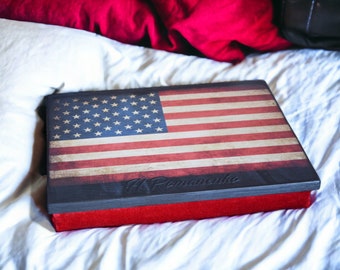 Gift for Him American flag Laptop Tray With Cushion Patriotic trayThin Blue Line Serving Tray personalized Army girlfriend wife Thin Line