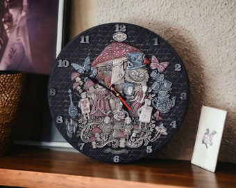Reloj de pared grande de Alicia en el país de las maravillas, fiesta del té, Sombrerero Loco, decoración caprichosa para el hogar y la cocina, regalo de inauguración de la casa, decoraciones colgantes de pared para fiestas.
