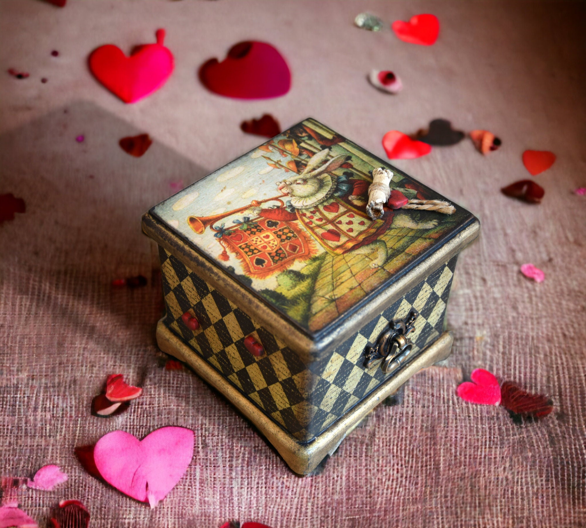 Alice Wonderland Jewelry Box White Rabbit Old-fashioned Organizer