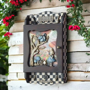 Gift for Kid Alice in Wonderland Key box Cheshire Cat Wall Holder Key Organizer Mad Hatter Entryway whimsical Key hanger Wall cabinet