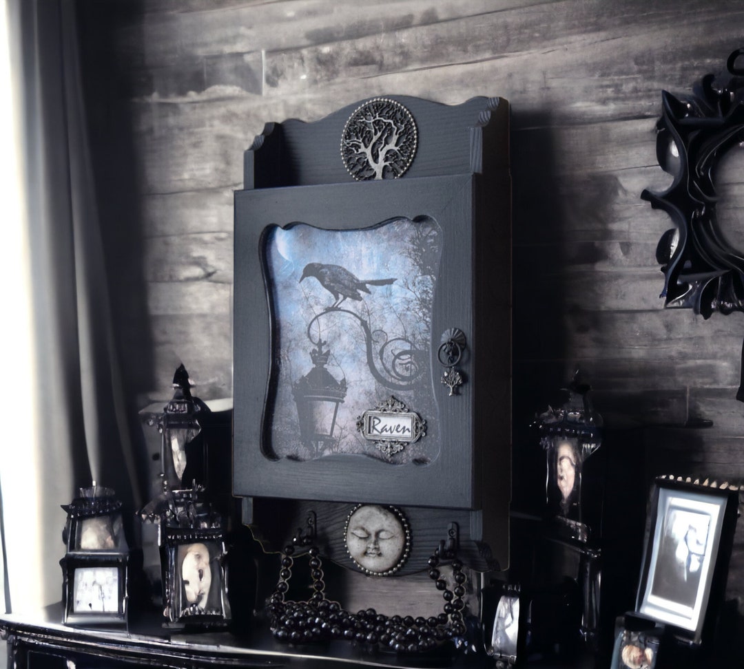 Gothic Home Decor Raven Wall Jewelry Storage Tree of Life Box Key ...
