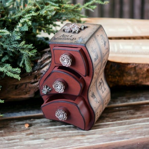 Alice in Wonderland jewelry box Whimsical mini furniture Wooden Cabinet Mad Hatter Cheshire Cat Curved dresser Room Decor baby keepsake box