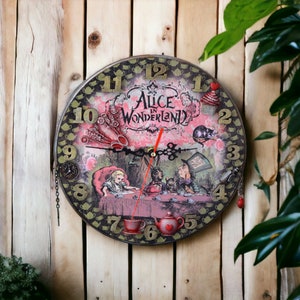 Alice in Wonderland Wall Clock Tea Party Mad Hatter Hare Whimsical Home Decor unique large clocks wall hanging kitchen decor nursery decor