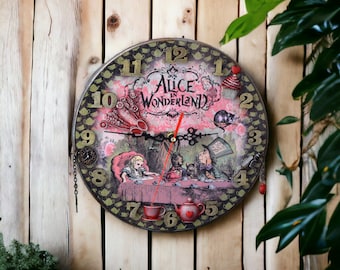 Alice in Wonderland Wall Clock Tea Party Mad Hatter Hare Whimsical Home Decor unique large clocks wall hanging kitchen decor nursery decor