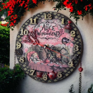 Wall Clock Alice in Wonderland Tea Party Mad Hatter Whimsical Home kitchen Decor housewarming gift wall hanging party decorations