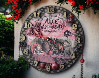 Wall Clock Alice in Wonderland Tea Party Mad Hatter Whimsical Home kitchen Decor housewarming gift wall hanging party decorations