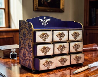 Armario de boticario morado oscuro, cómoda para guardar joyas, joyero, regalo para ella, organizador de cajones, cómoda, muebles para el dormitorio.