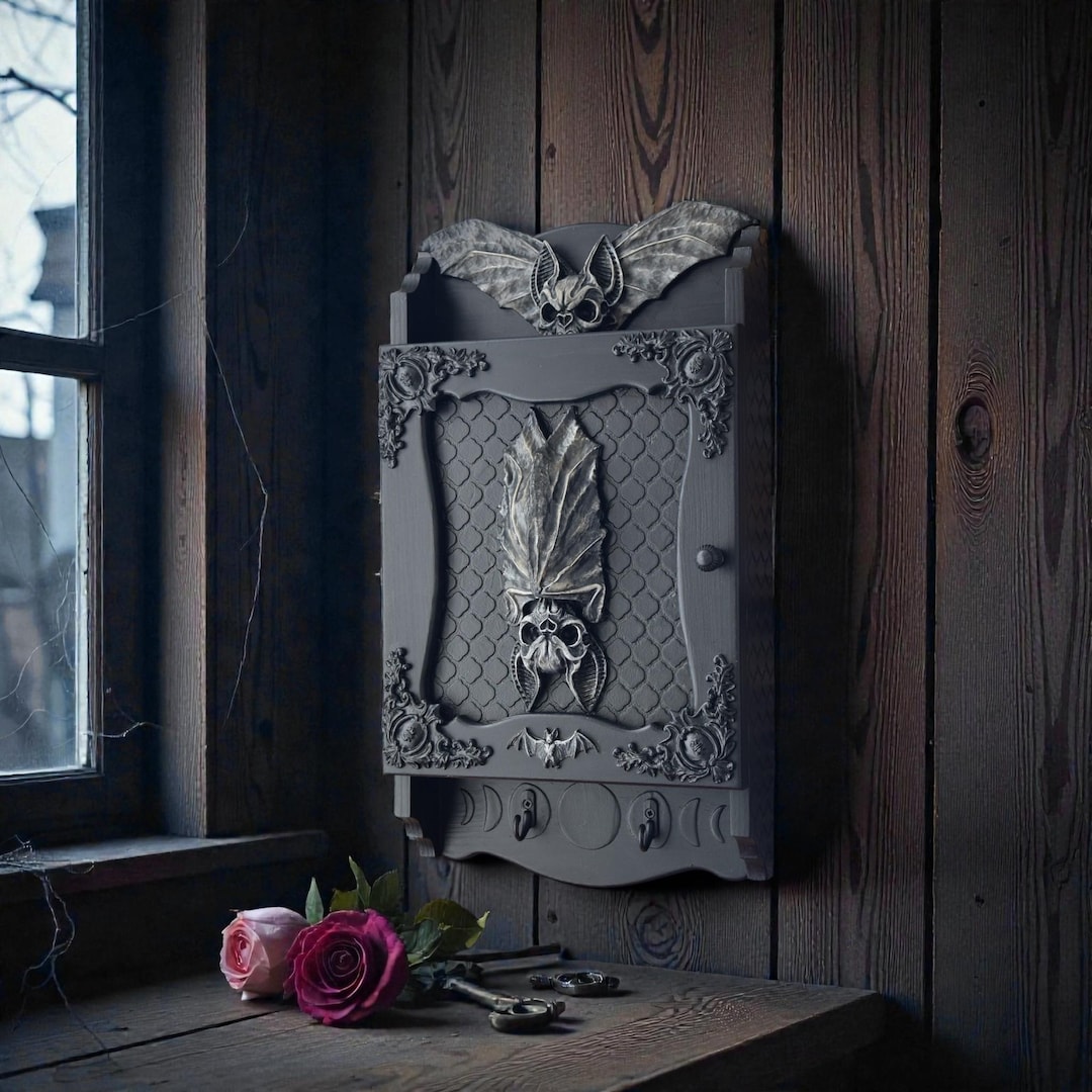 Gothic Wall Key Holder Jewelry Cabinet Dark Academia Decor Bat ...