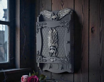 Gothic Wall Key Holder Jewelry Cabinet Dark Academia Decor Bat Organizer