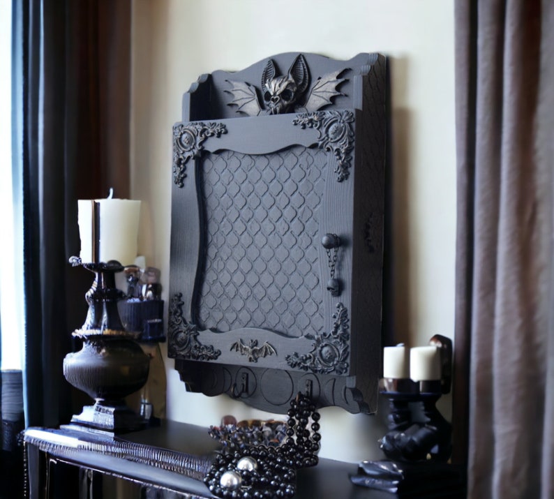 Gothic Home Decor Wall Mounted Key Box With a Bat Skull Key Storage ...